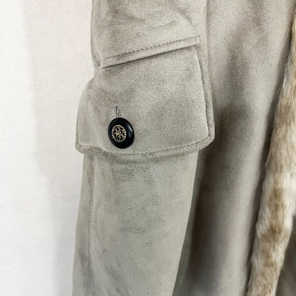 Vintage Newport News Gray Faux Suede & Fur Longline Coat Penny Lane Y2K Size 16 - Picture 4 of 8